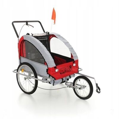 Fahrradanhänger Kind - Kinderwagen - 2-in-1 - Rot-Grau - 2-Sitzer