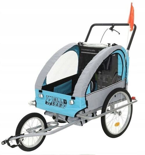 Fietskar kind - Kinderwagen - blauw-grijs - 2-zits