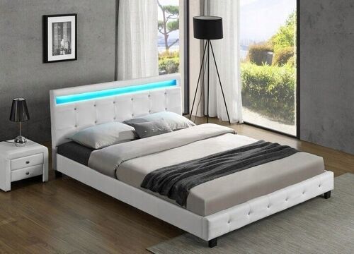 Tweepersoonsbed - wit eco-leer - met led licht - 140x200 cm