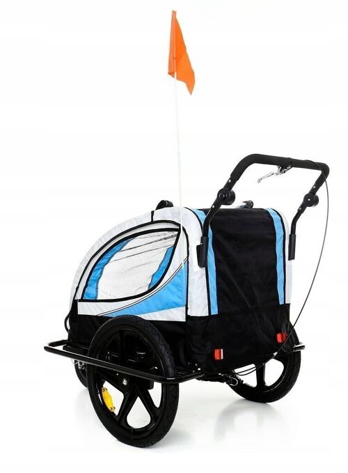 Fietskar kind - Kinderwagen - 2-in-1 - blauw-zwart - 2-zits