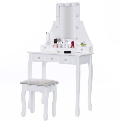 Wooden dressing table - with drawer - mirror - LED - stool - 147x80x40cm