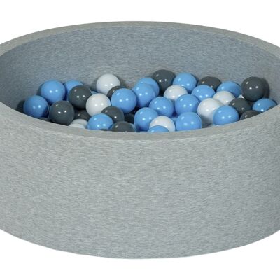 Piscina de bolas - 150 bolas - redonda - Piscina de bolas de 90x30 cm - bolas blancas, azul celeste y grises
