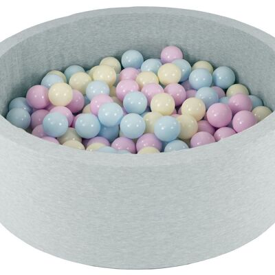 Bällebad – 150 Bälle – rund – 90 x 30 cm großes Bällebad – rosa, blaue, gelbe (Pastell-) Bälle