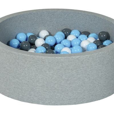 Piscina de bolas - 200 bolas - redonda - piscina de bolas 90x30 cm - bolas blancas, azul celeste y grises