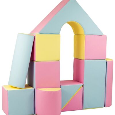 Grote schuimen bouwblokken - 11 stuks - gekleurd - roze, blauw, geel (pastel)