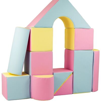 Grote schuimen bouwblokken - 11 stuks - gekleurd - roze, blauw, geel (pastel)