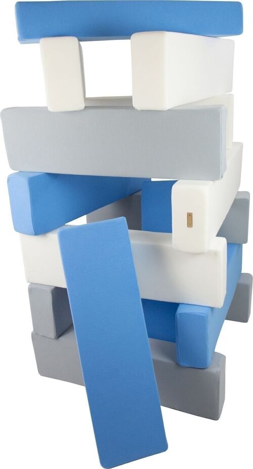Jenga - 15 zachte speelblokken - wit, babyblauw, grijs