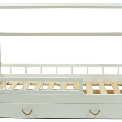 Cama infantil de madera maciza - estilo escandinavo - cama casita - 160x80cm - con barreras - blanca