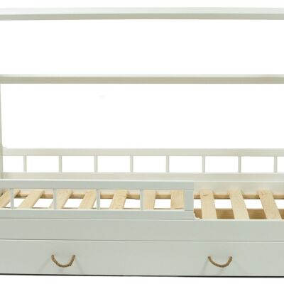 Lit enfant en bois massif - Style scandinave - lit cabane - 160x80cm - avec barrières - blanc