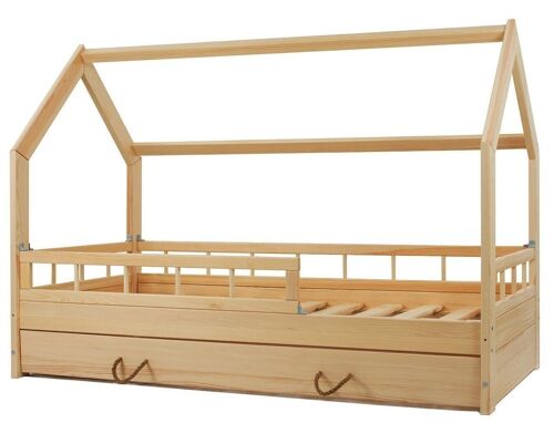 Massief houten kinderbed - Scandinavische stijl - huisbed - 160x80cm - met barrierres - hout