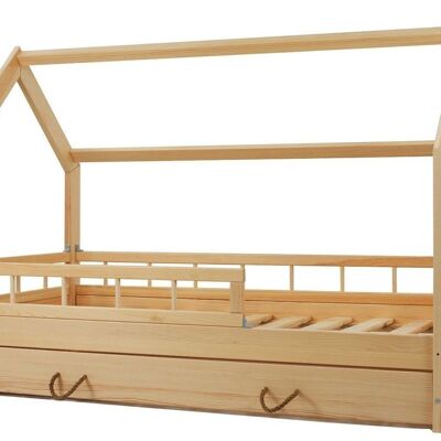 Cama infantil de madera maciza - estilo escandinavo - cama de casa - 160x80cm - con barreras - madera