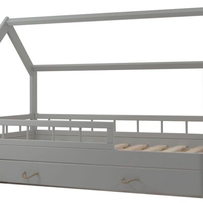 Lit enfant en bois massif - Style scandinave - lit cabane - 160x80cm - avec barrières - gris