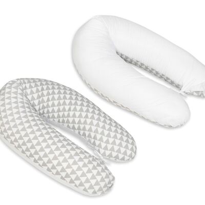 Nursing pillow - 100% cotton - white/grey triangles - 145 cm