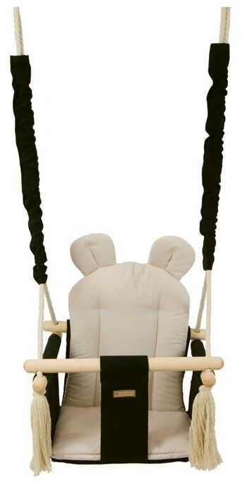 Chaise à bascule bébé - balançoire bébé - avec oreilles - max 20 kg - noir & crème