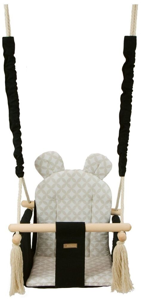 Baby schommelstoel - baby swing - met oren - max. 20 kg - zwarte & crème diamanten