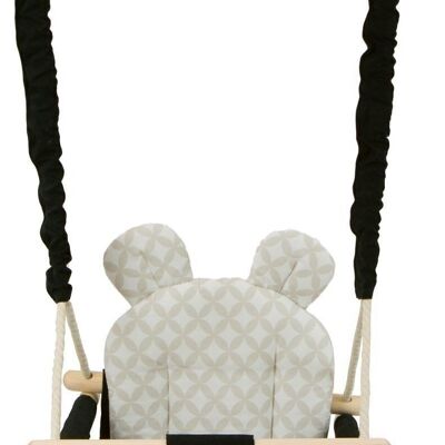 Chaise à bascule bébé - balançoire bébé - avec oreilles - max 20 kg - losanges noir & crème