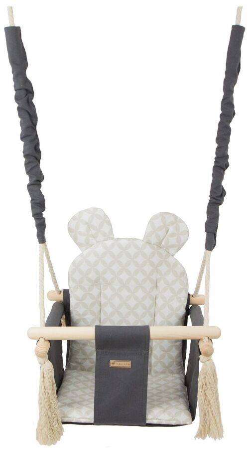 Baby schommelstoel - baby swing - met oren - max. 20 kg - grijze & crème diamanten