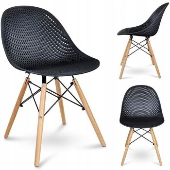 Ensemble de chaises noires - 2 chaises en bois et plastique - Scandinave