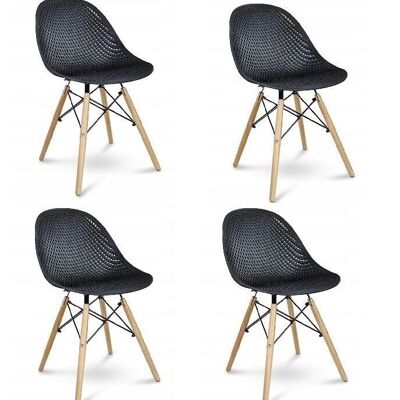 Schwarzes Stuhlset – 4 Stühle aus Holz und Kunststoff – skandinavisch