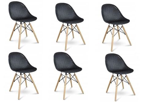 Stoelen set zwart - 6 stoelen van hout en kunststof - Scandinavisch