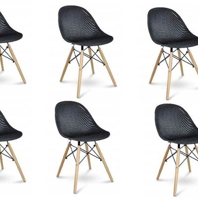 Schwarzes Stuhlset – 6 Stühle aus Holz und Kunststoff – skandinavisch