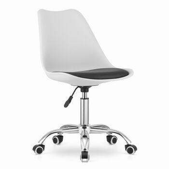 Chaise pivotante ALBA - chaise de bureau moderne - blanc, chrome et noir