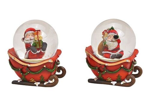 Schneekugel Nikolaus auf Schlitten Wagen aus Poly, Glas Bunt 2-fach, (B/H/T) 8x9x6cm