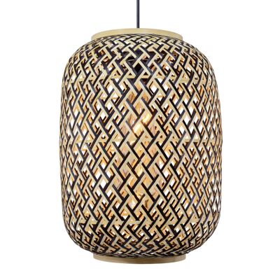 Lámpara colgante de bambú tejido natural y negro Minelle