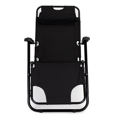 Chaise longue de jardin - avec repose-tête - pliable - noir
