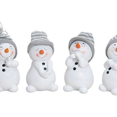 Poly snowman with knitted hat, 4 assorted (W/H/D) 8x14x7 cm