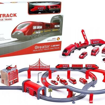 Electric train track - fire brigade theme - 92 elements - red