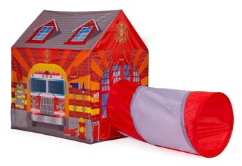 Tente de jeu - avec tunnel rampant - 190x73x102 cm - pompiers - rouge