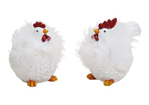 Huhn/Hahn mit Federn aus Poly Weiß 2-fach