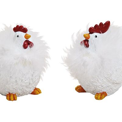Pollo/gallo con piume realizzato in poly bianco double