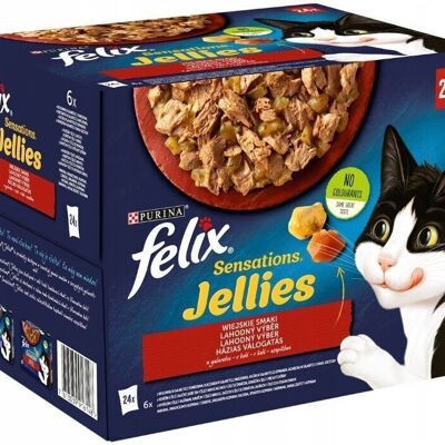 Gelée Felix Sensations - nourriture pour chats - poulet, bœuf, canard et agneau - 24x