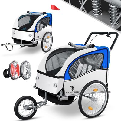 Bicycle trailer child - bicycle trailer - 2-seater - shock absorber - blue