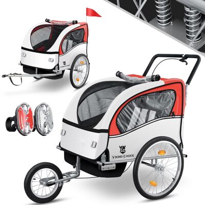 Bicycle trailer child - bicycle trailer - 2-seater - shock absorber - red