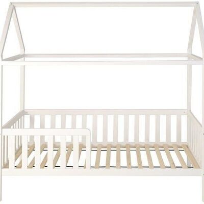 Hausbetthaus - Kinderbett - Holz - mit Zaun - 200 x 90 cm - weiß