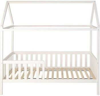 Lit cabane - lit enfant - bois - avec clôture - 200 x 90 cm - blanc