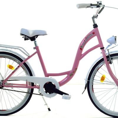 Meisjesfiets - 24 inch - robuust -  wit roze - Dallas Bike