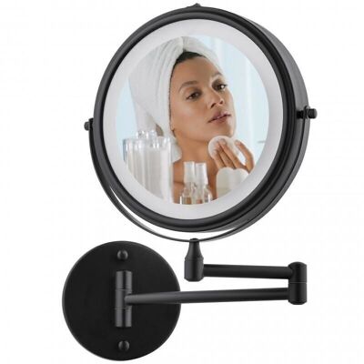 Make-up mirror with light - black - around 20 cm - with folding arm