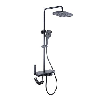 Ensemble de douche à effet pluie - 30 cm - noir - mitigeur thermostatique, douchette & pulvérisateur