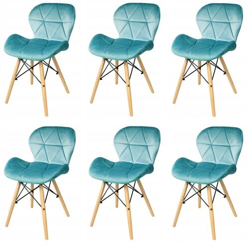 Velvet eetkamerstoel - turquoise - set van 6 eettafel stoelen