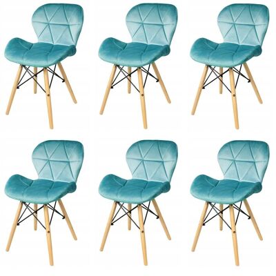 Chaise de salle à manger en velours - turquoise - lot de 6 chaises de table à manger