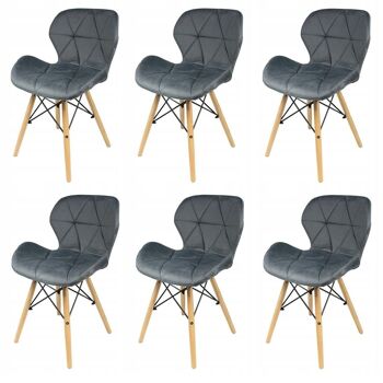 Chaise de salle à manger en velours - gris - lot de 6 chaises de table à manger