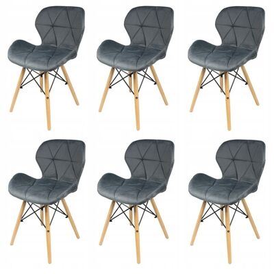 Velvet eetkamerstoel - grijs - set van 6 eettafel stoelen