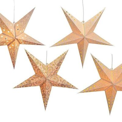 Light star made of paper in cream with 5 points, 4 assorted, 60 cm
