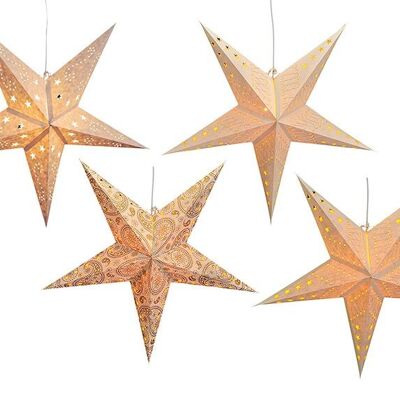 Estrella luminosa de papel color crema con 5 puntas, 2 surtidas, 60 cm