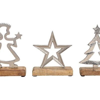 Estrella, árbol, ángel de metal, madera de mango, plata, 3 veces, (H) 20cm