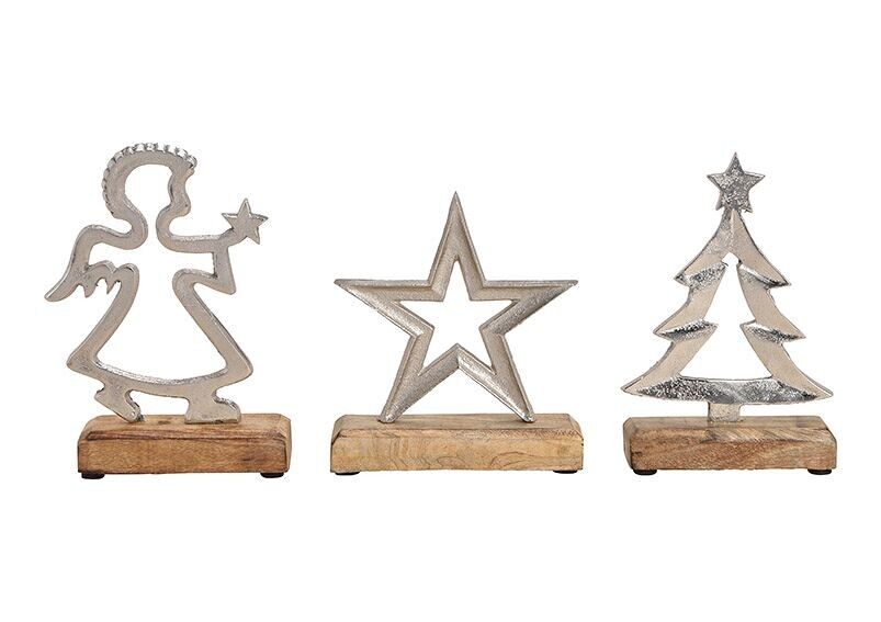 Stella, albero, angelo in metallo legno di mango argento 3 volte, (H) 20 cm